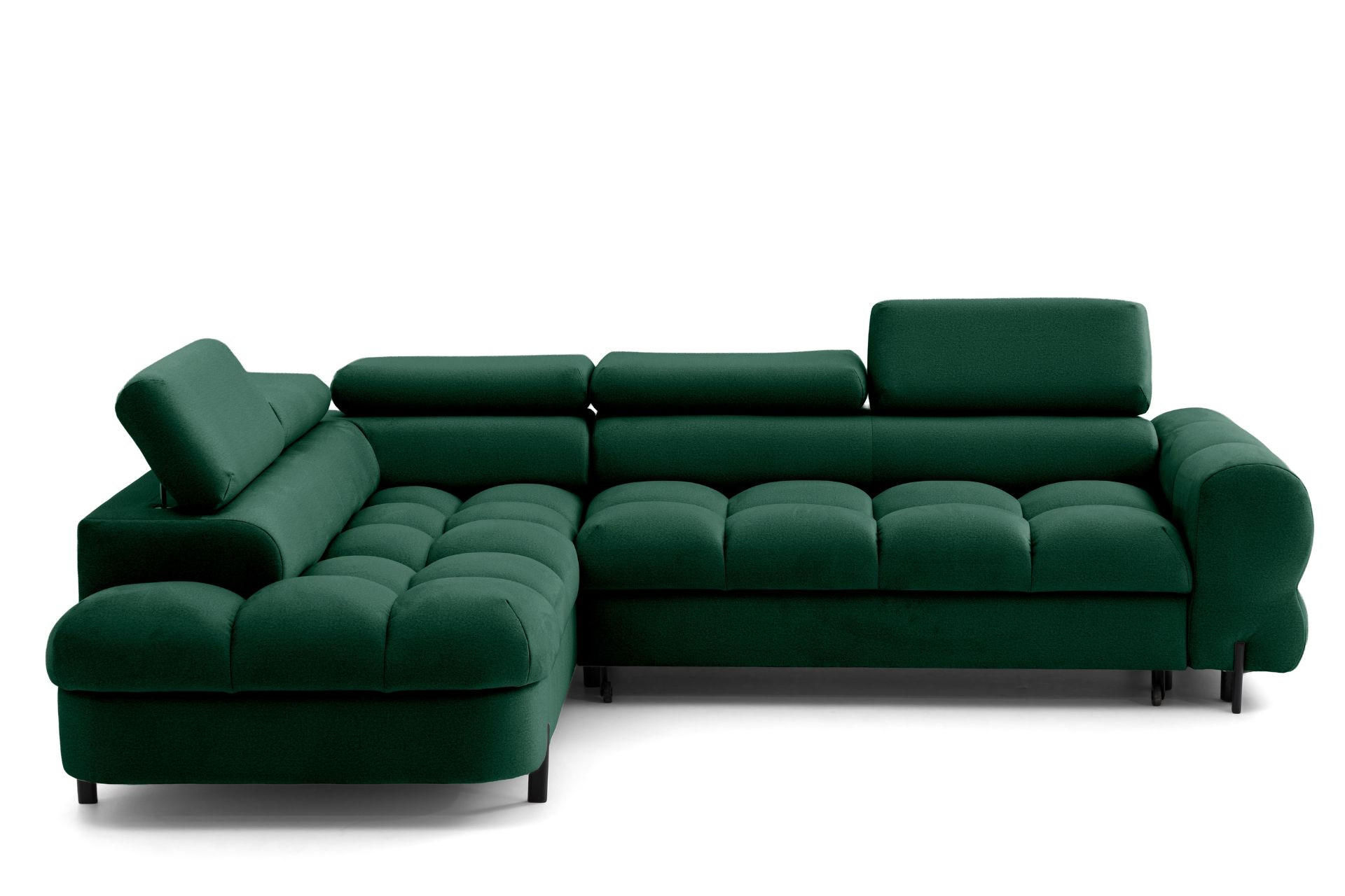 ECKSOFA BOWL L Links mit Schlaffunktion 125x195 Velours Grün - Schwarz/Grün, Holz/Textil (260/195cm) - Muffo