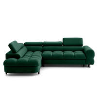 ECKSOFA BOWL L Links mit Schlaffunktion 125x195 Velours Grün - Schwarz/Grün, Holz/Textil (260/195cm) - Muffo