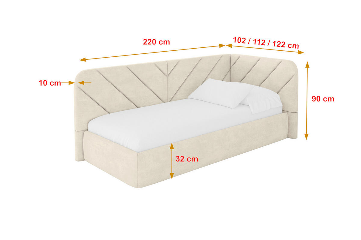 EINZELLBETT Jugendbett mit Bettkasten und Matratze H3/H4, Links - FIKY 90x200 Beige - Beige, Holzwerkstoff/Textil (90/200cm) - ALTDECOR