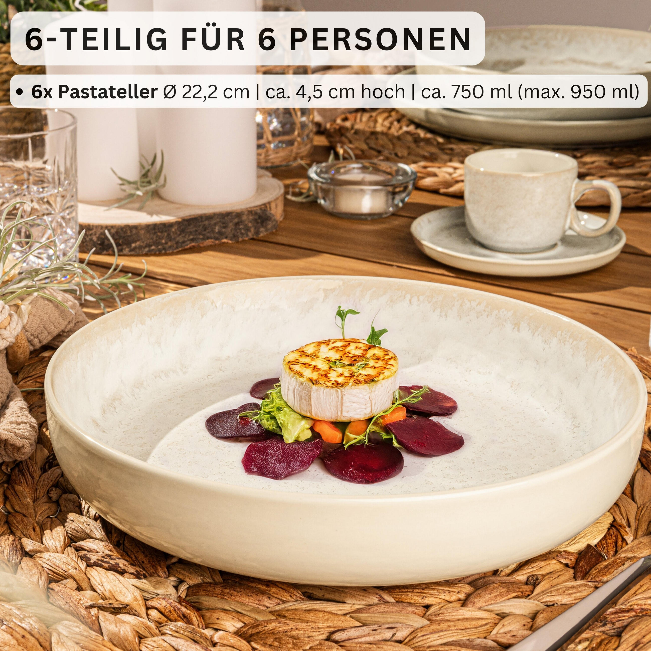 PASTASCHALEN SET KEY WEST - 6 teilig aus Steingut - Creme, Stein (22.2cm) - Sänger