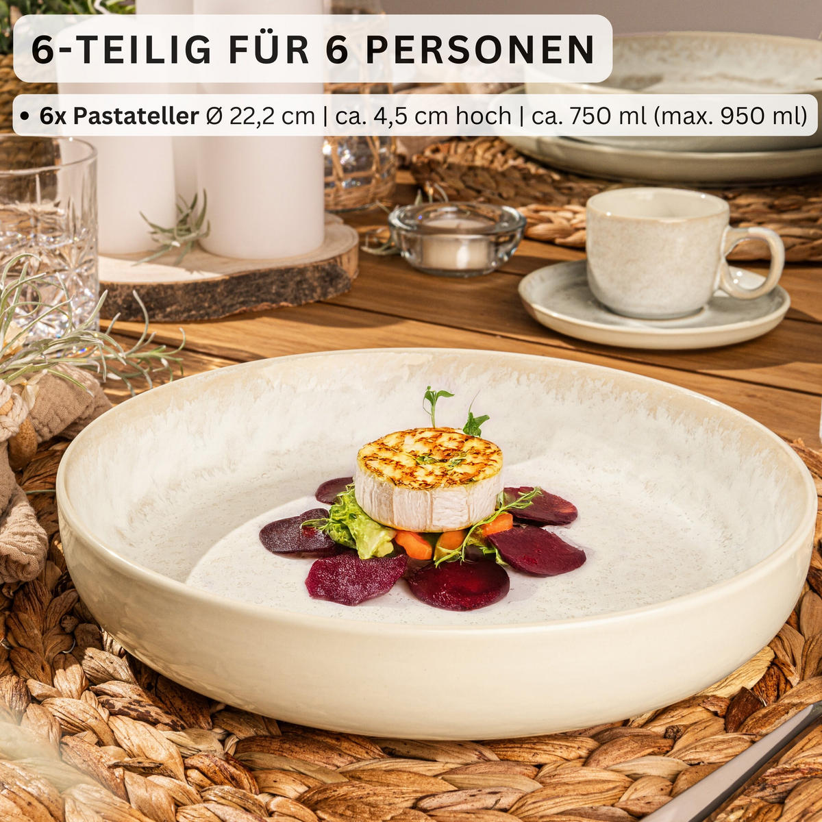 PASTASCHALEN SET KEY WEST - 6 teilig aus Steingut - Creme, Stein (22.2cm) - Sänger