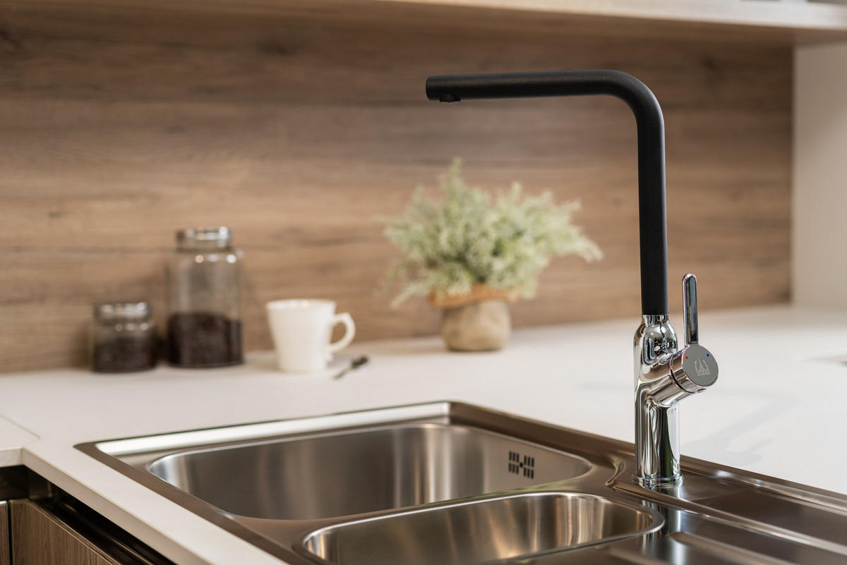 KÜCHENARMATUR, Verchromt und Schwarz Granit, 360° schwenkbar - Chromfarben, Metall (20/39.5/20cm) - VIZIO