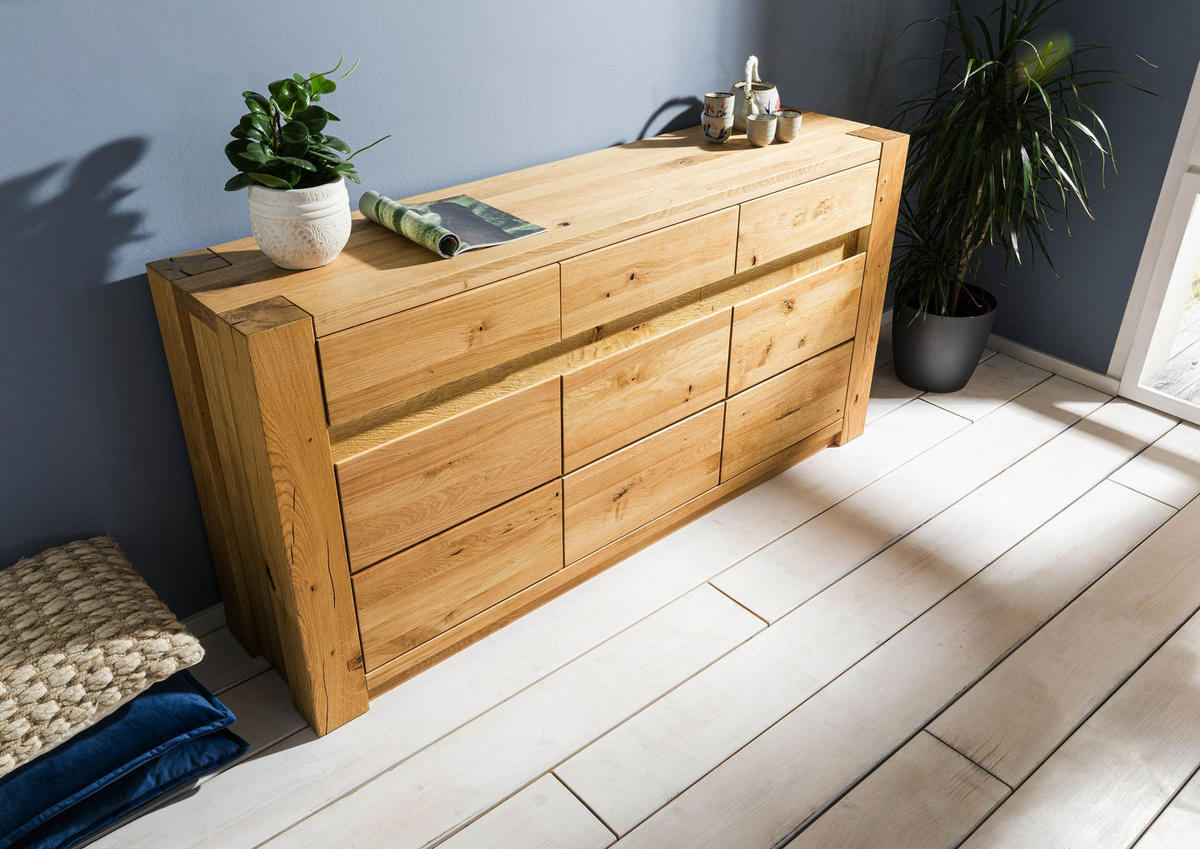 SIDEBOARD Wildeiche 173x40x85 natur geölt KENT #108 - Hellbraun, Holz (173/85/40cm) - Massivmoebel24