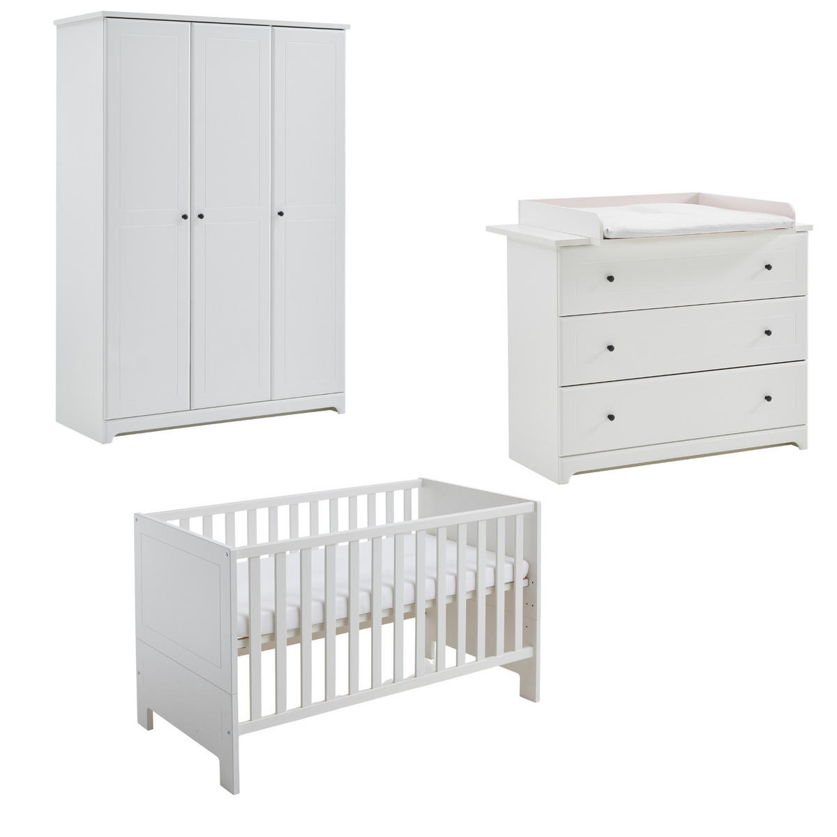 BABYMÖBEL-KOMPLETTSET Thilo 3-tlg. - Schwarz/Weiß, Holzwerkstoff/Metall (200/200/200cm) - arthur berndt