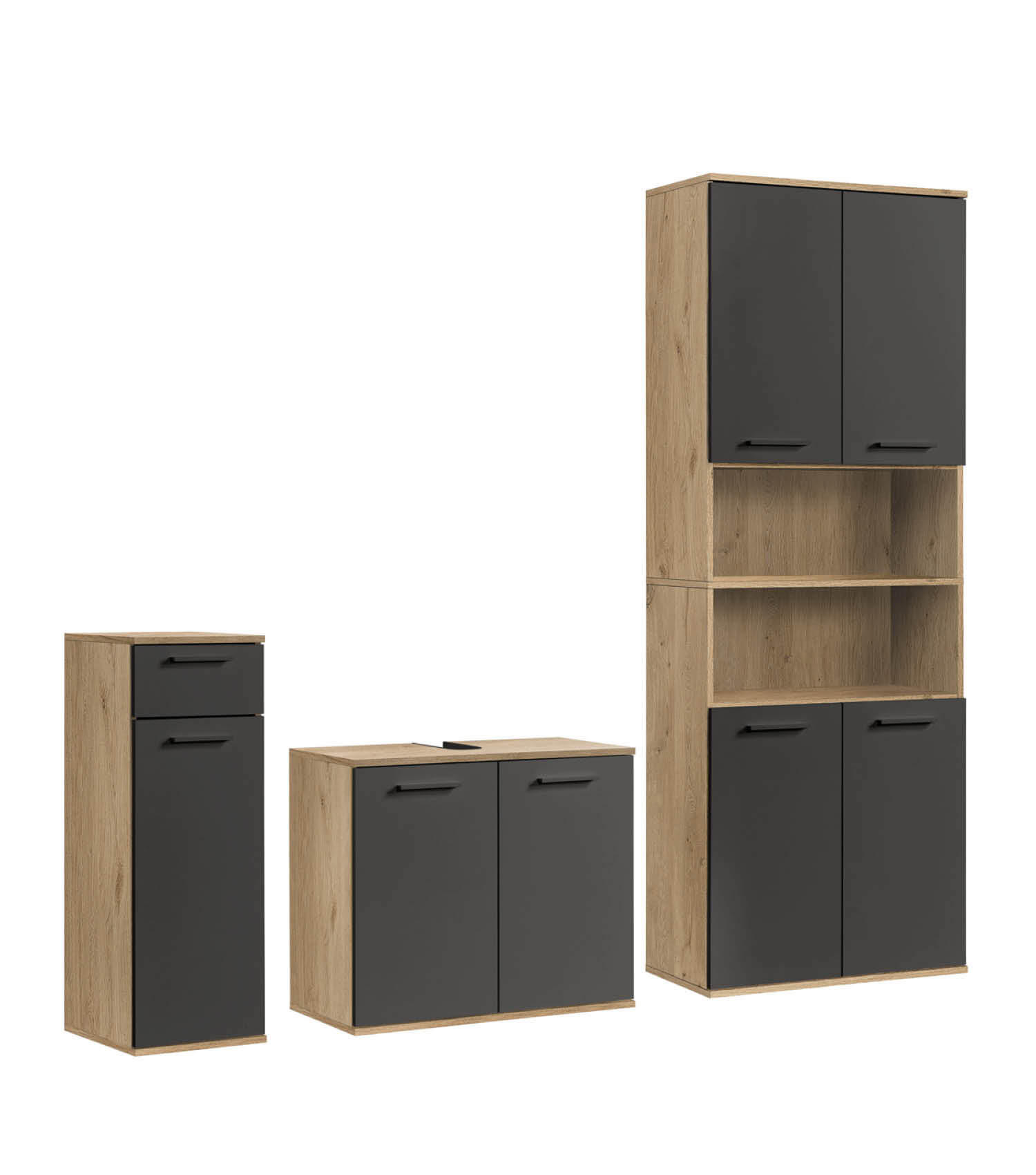 BADMÖBEL-SET 3-teilig Der Steuermann - Anthrazit, Holzwerkstoff (168/180/34cm) - Mokebo