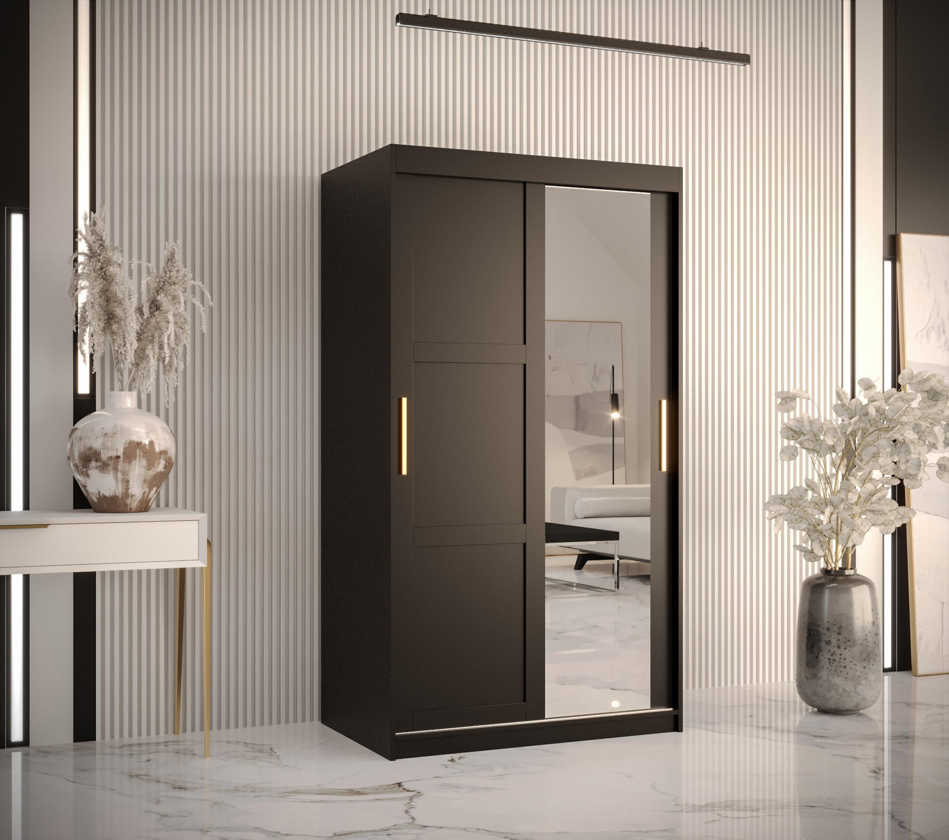 SCHWEBETÜRENSCHRANK 200/100/62 2-türig - Goldfarben/Schwarz, Holz/Kunststoff (100/200/62cm) - Abiks Möbel