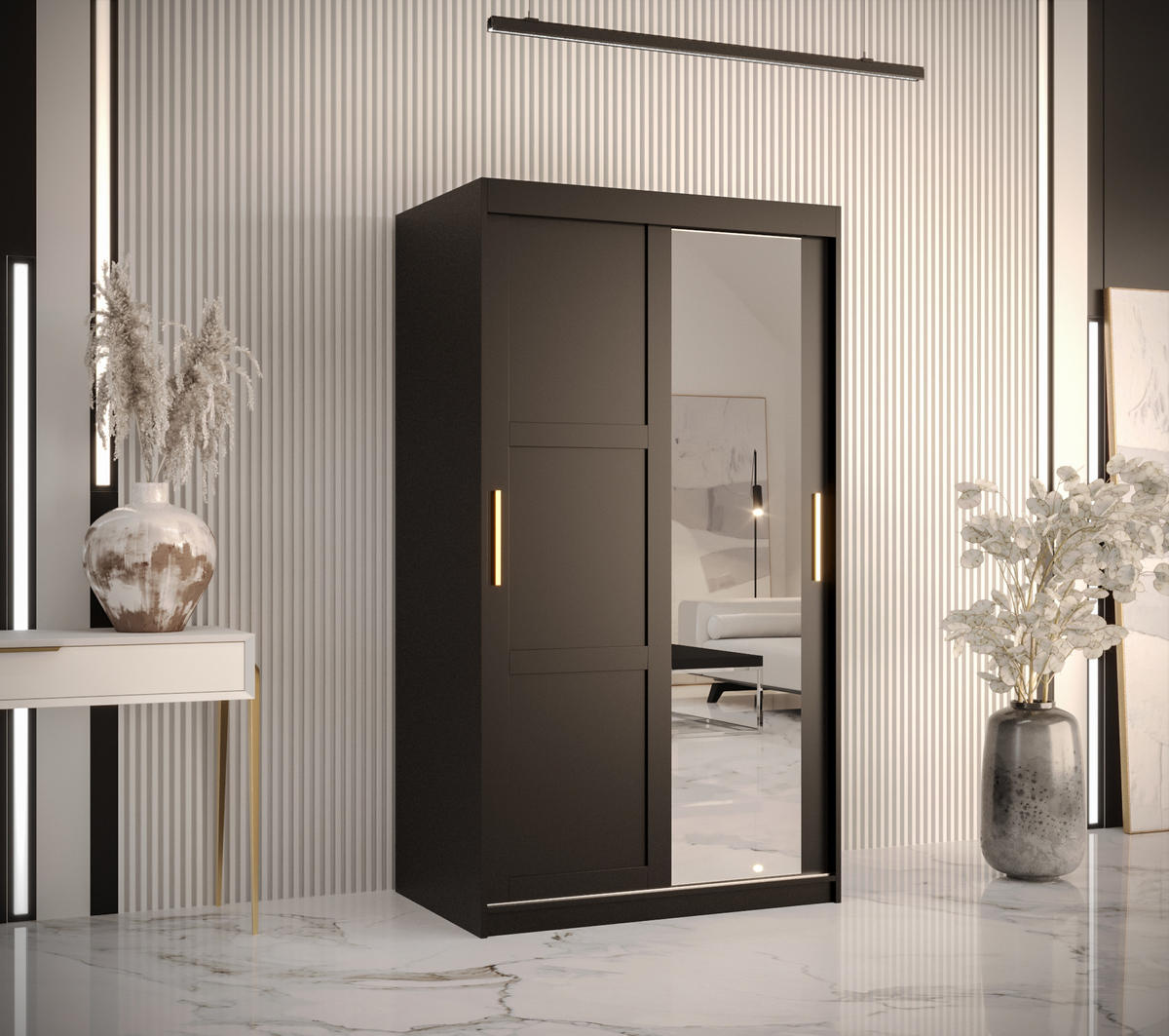 SCHWEBETÜRENSCHRANK 200/100/62 2-türig - Goldfarben/Schwarz, Holz/Kunststoff (100/200/62cm) - Abiks Möbel