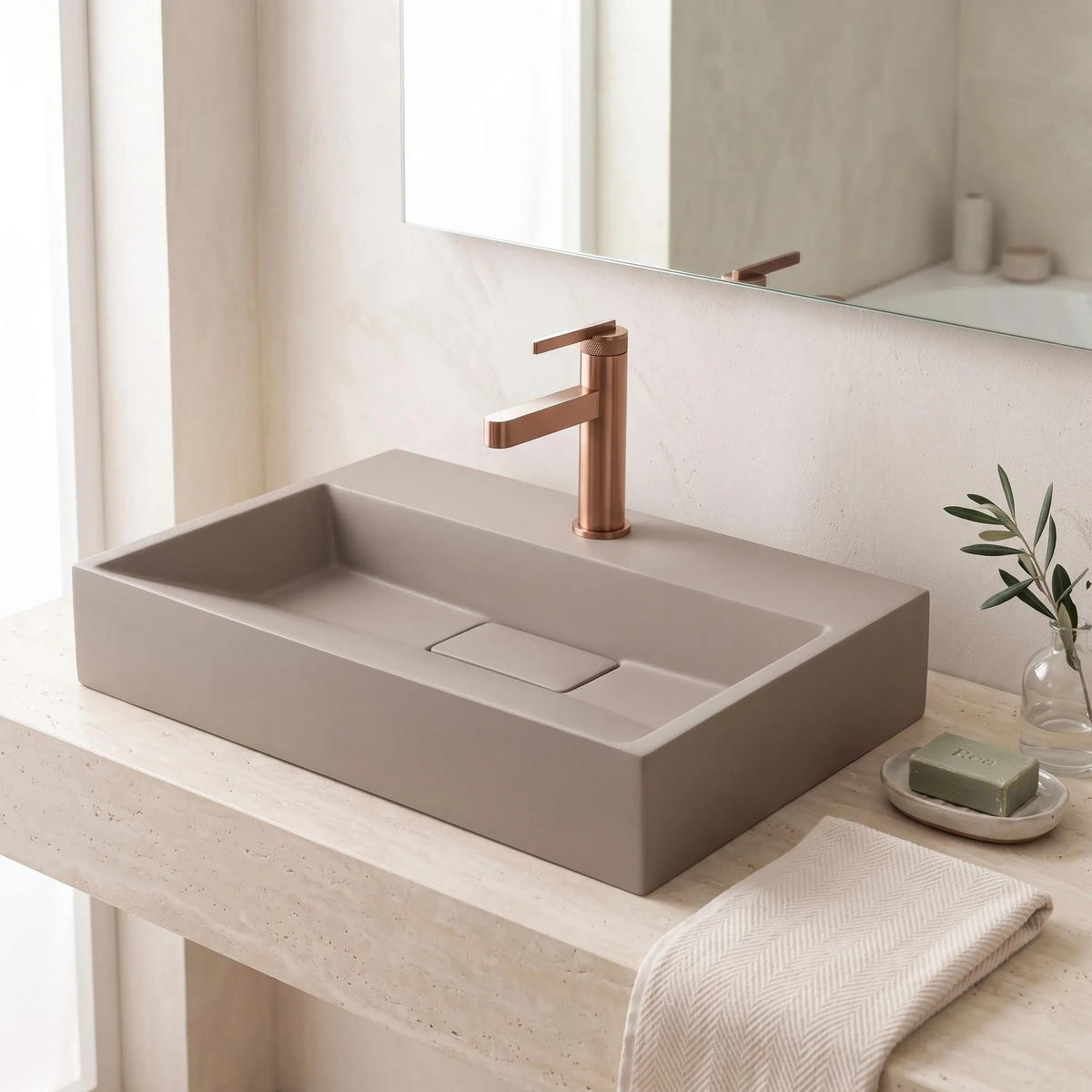 WASCHBECKEN Konglomerat Rea Goya Taupe 60cm - Beige, Keramik (37/14/60cm) - REA