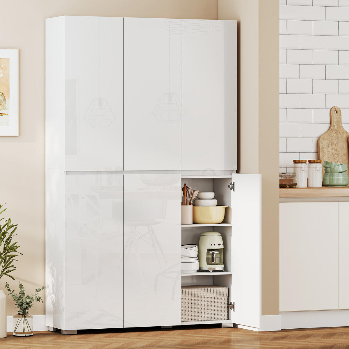 HIGHBOARD DE-11305 Hochglanz, 6 Soft-Close Türen Weiß - Weiß, Holzwerkstoff (34/200/120cm) - ComfortXL