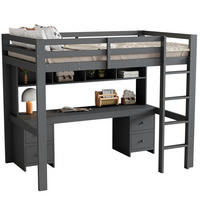 HOCHBETT 90/200 cm Grau aus Kiefernholz und MDF mit Schreibtisch und Stauraum - Grau, Holz (90/200cm) - OKMYHOME