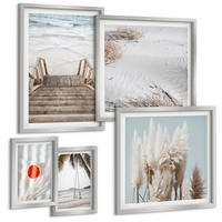BILDER SET 5er Set - 50x50 cm & 20x30 cm & 40x60 cm Silberner Rahmen - Strandatmosphäre dank hölzerner Treppen. - Silberfarben, Kunststoff (40/60cm) - TULUP