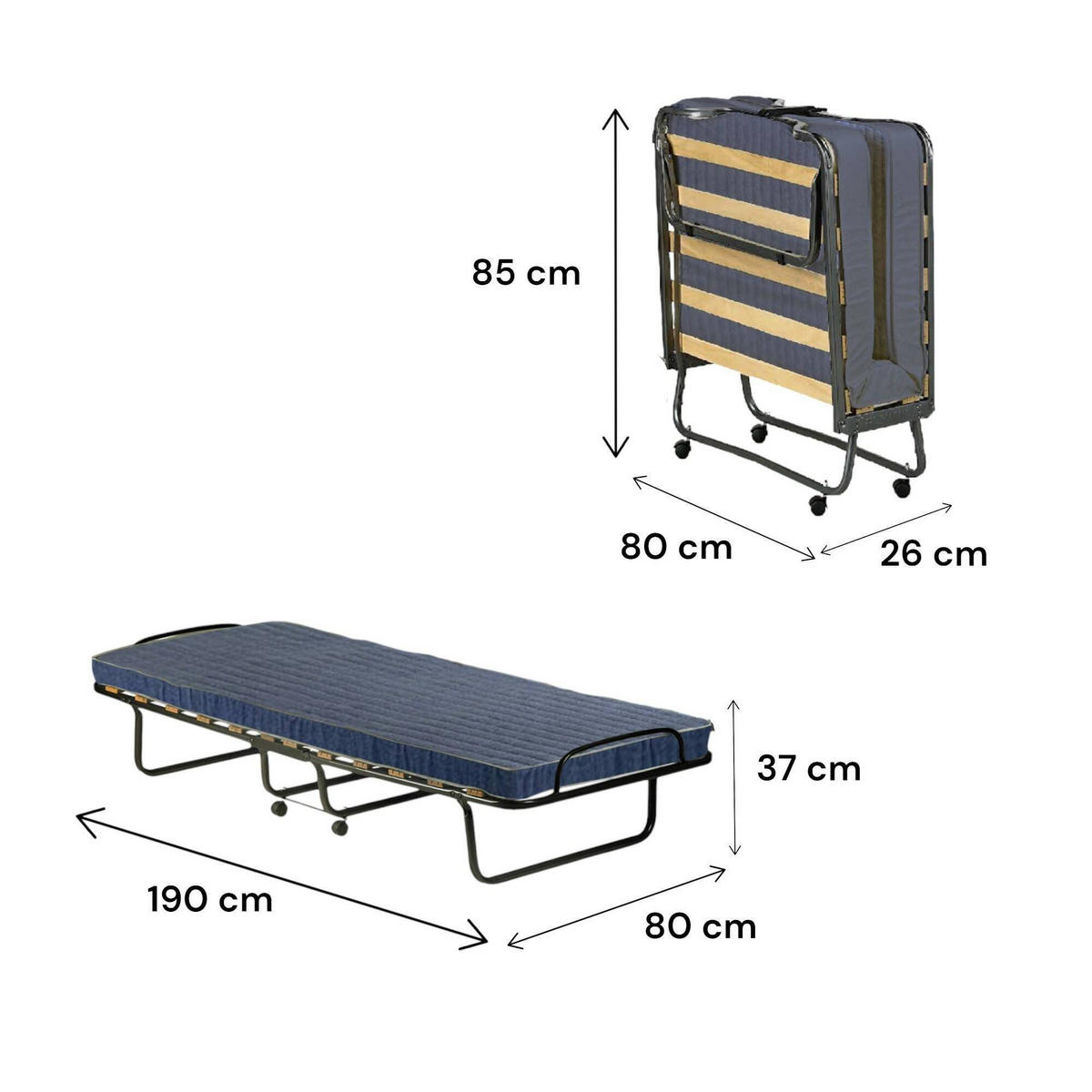 KLAPPBETT mit Matratze 80x190 - Blau, Metall (80/190cm) - Talamo Italia