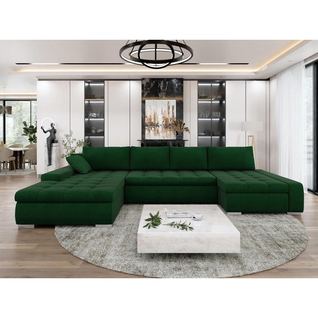 Thumbnail - Mirjan24 Wohnlandschaft, Waldgrün, Textil, 7-Sitzer, U-Form,Rechteckig, 394x80x213 cm, Wohnzimmer, Sofas & Couches, Wohn...