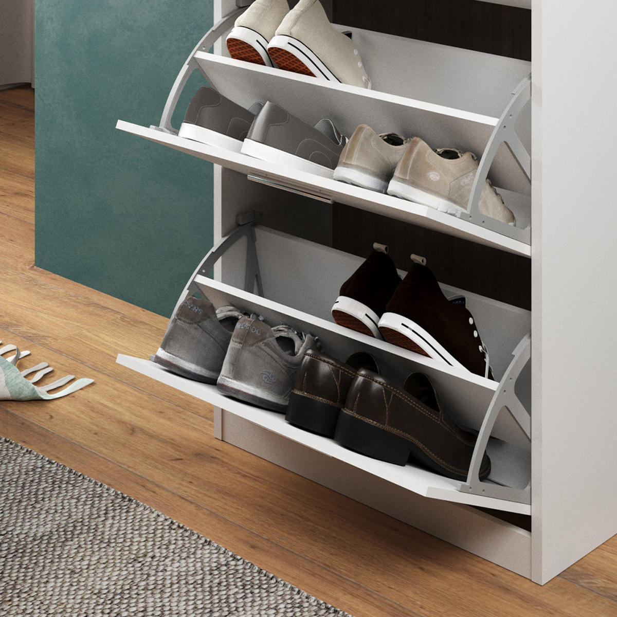 SCHUHKIPPER Gizmo Weiß Hochglanz 59 x 105 cm - Weiß Hochglanz, Holzwerkstoff (59/105/22cm) - Vicco