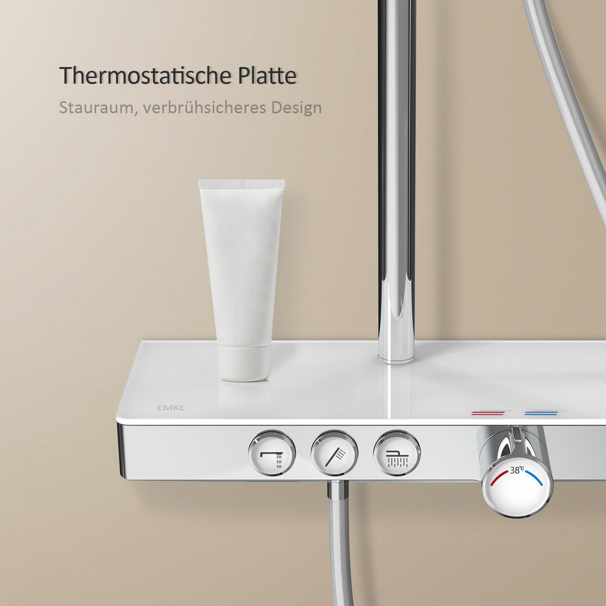 ÜBERKOPFBRAUSESET mit Thermostat Regendusche Chrom - Chromfarben, Metall (36/110/46cm) - EMKE