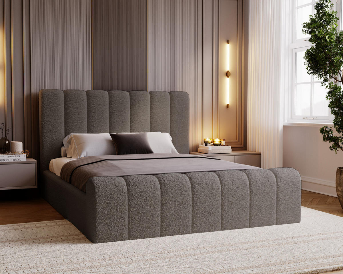 POLSTERBETT 140x200 Valetta mit Bettkasten, Bouclé Dunkelgrau - Dunkelgrau, Holz/Textil (140/200cm) - Emporius
