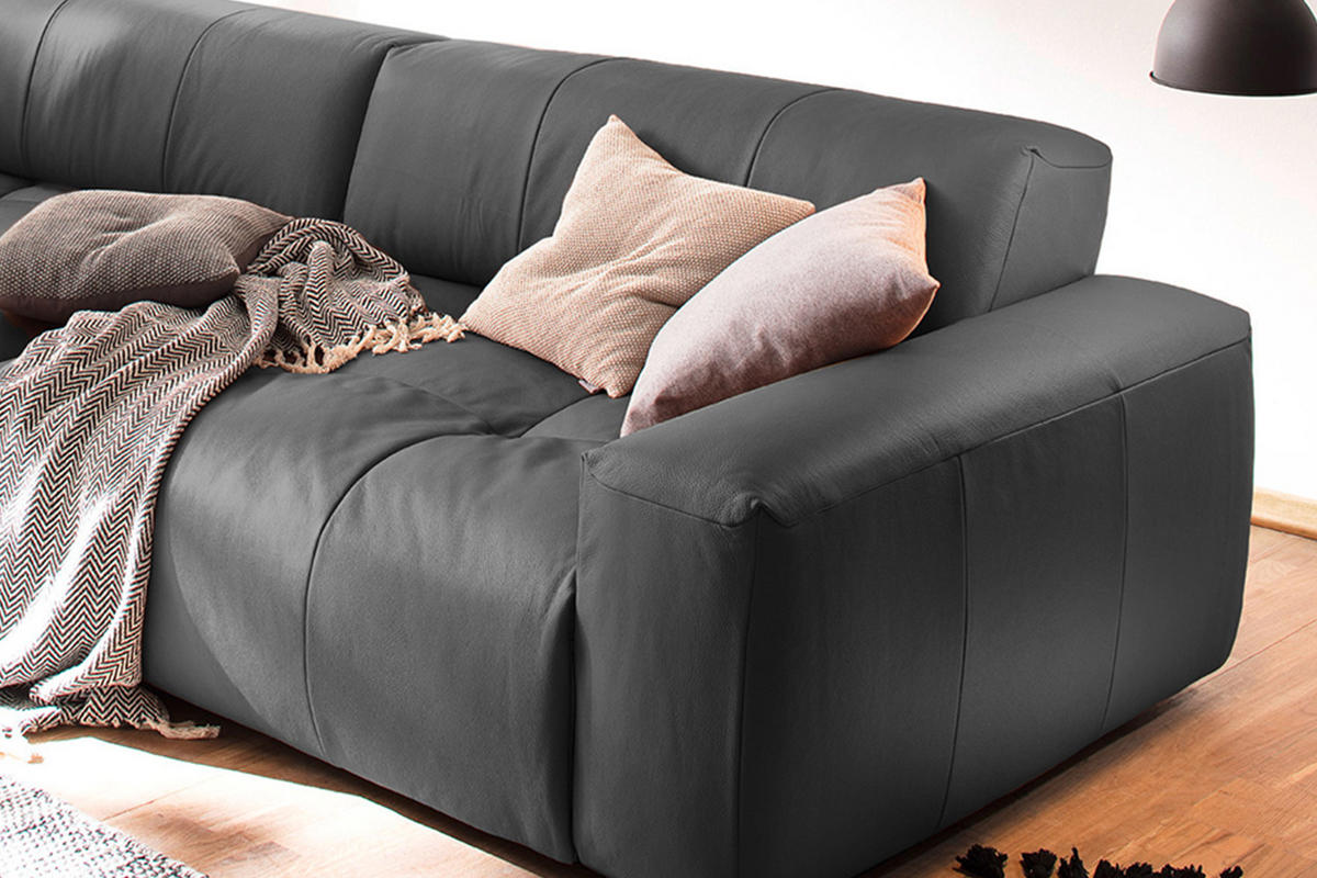 LEDERSOFA MIT SITZTIEFENVERSTELLUNG PALACE Schwarz Leder - Schwarz, Leder (298/74/120cm) - KAWOLA