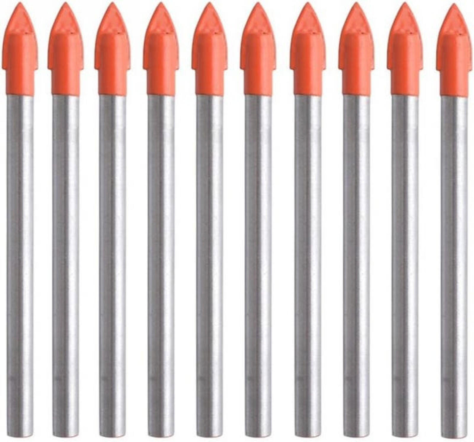 BOHRER - 10er-Pack, geeignet für Fliesen, Glas, Keramik und Marmor, mit 6 mm Hartmetallbohrern. - Orange, Metall (7.5/0.6/1cm) - DCA