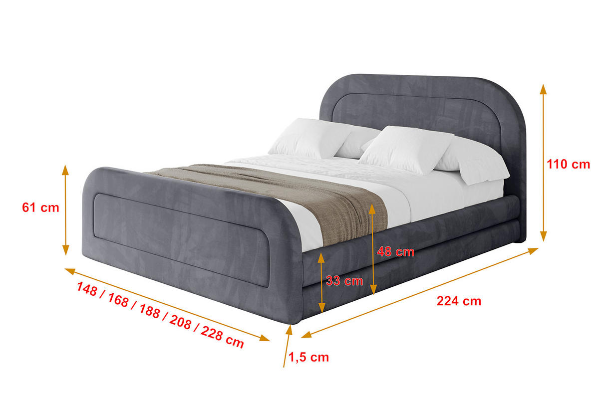 POLSTERBETT mit Bettkasten, Fußteil und Lattenrost, Boxbett mit Matratze H3/H4 - LERIS-Z 120x200 Dunkelgrau - Dunkelgrau, Holzwerkstoff/Textil (120/200cm) - ALTDECOR