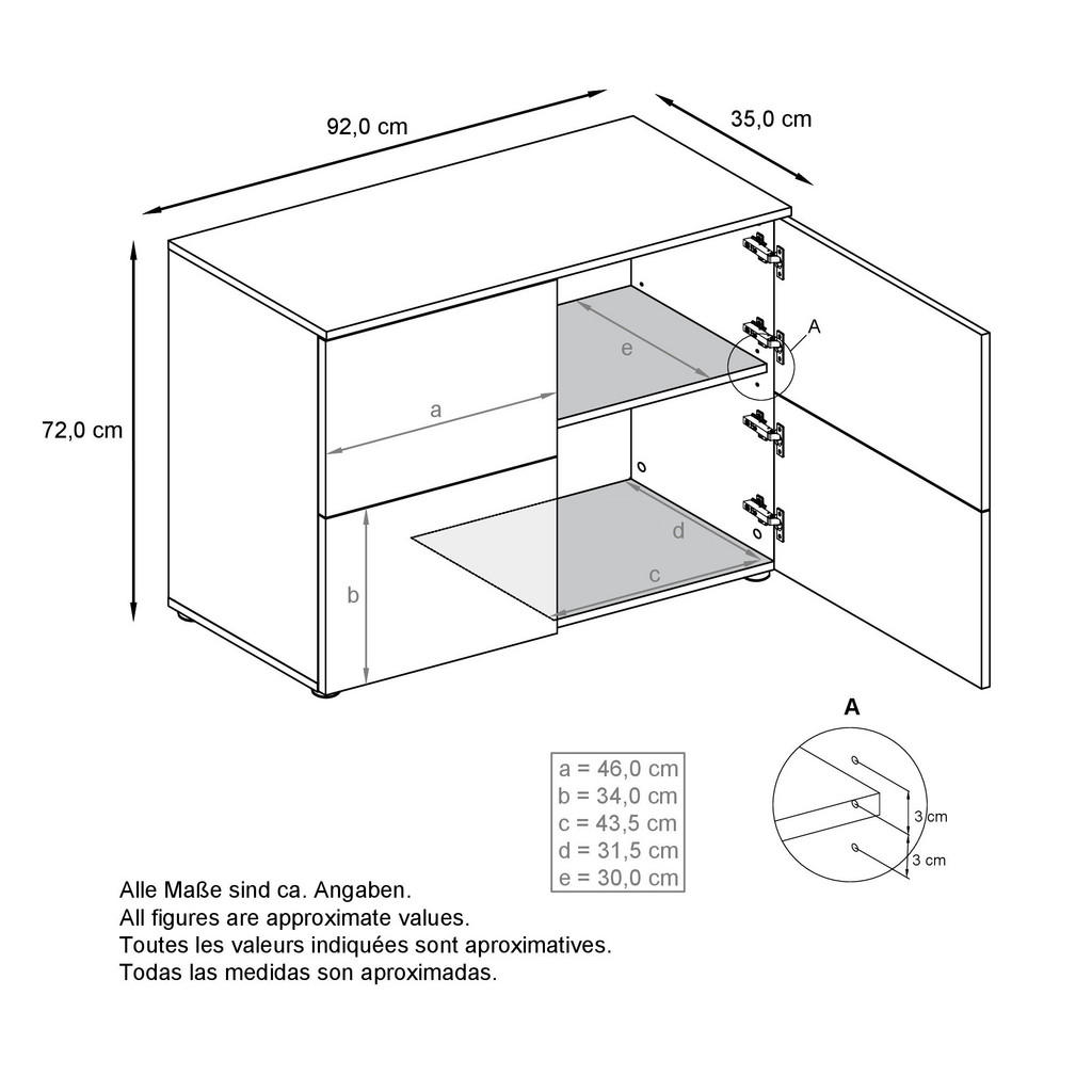 Thumbnail - Vladon Kommode, Weiß Hochglanz, Sonoma Eiche, Holzwerkstoff, 92x72x35 cm, Wohnzimmer, Kommoden & Sideboards, Kommoden