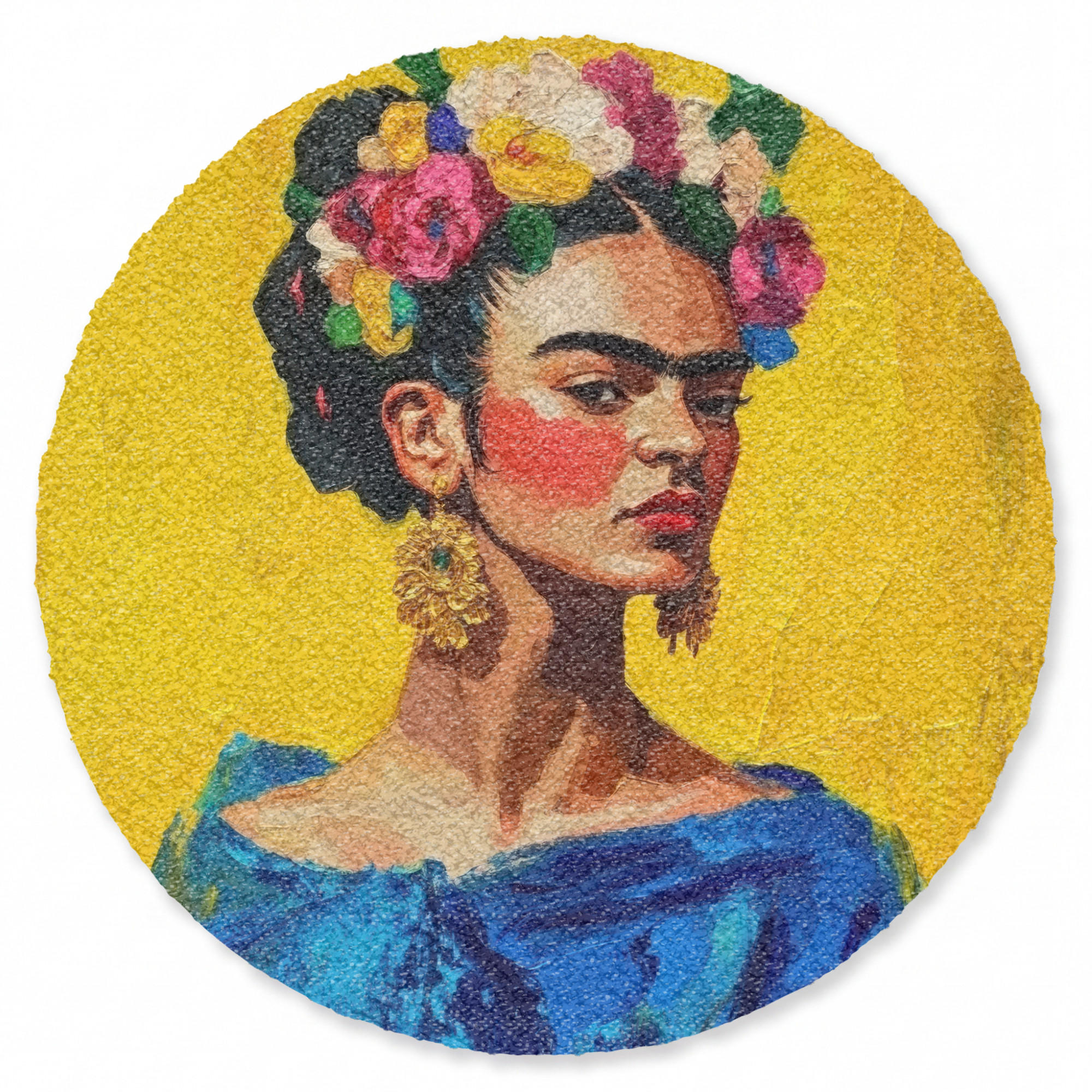 FUSSMATTE Frida Kahlo - Frau - Gelb - Blau - Blumen Schmutzfangmatte 90x90 cm - Gelb, Kunststoff/Textil (90/0.4cm) - MuchoWow
