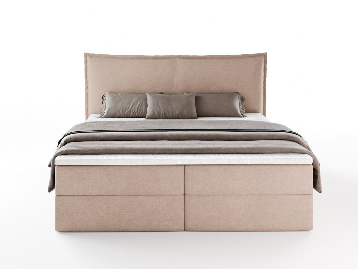 BOXBETT ARENO 200x200 cm Komplett-Set mit Bettkasten, Bonell-Matratze H3 und Topper - Hellbraun - Hellbraun, Textil (200/200cm) - Luxkor24