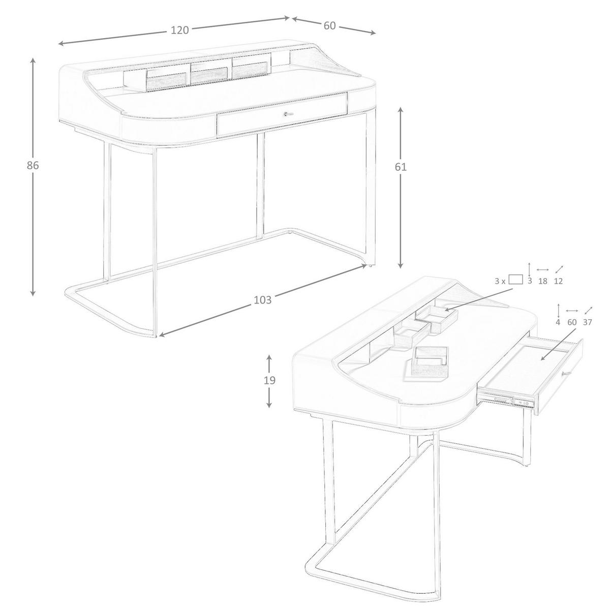SCHREIBTISCH Schminktisch aus Kunstleder, Nussbaum und grauem Stahl 120/60/86 cm - Fango/Nussbaumfarben, Leder/Holz (60/120/86cm) - ANGEL CERDA