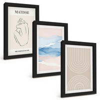 BILDER SET 3er Set - 20x30 cm Schwarzer Rahmen - Linien, Wellen, pastellfarbener Minimalismus - Schwarz, Kunststoff (20/30cm) - TULUP