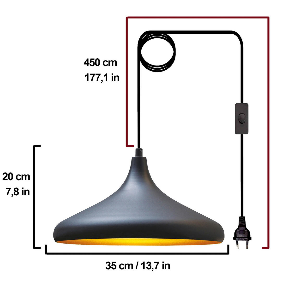 PENDELLECUHTE Plugra - Schwarz, Metall (35/35/20cm) - Bamyum