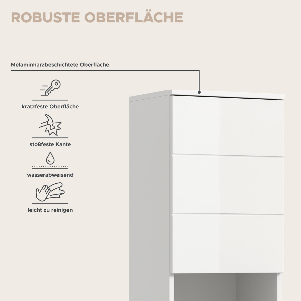 HOCHSCHRANK VIRA (B/H/T: ca. 38/190/34 cm) in weiß/weiß hochglanz - Weiß, Holzwerkstoff (38/190/34cm)