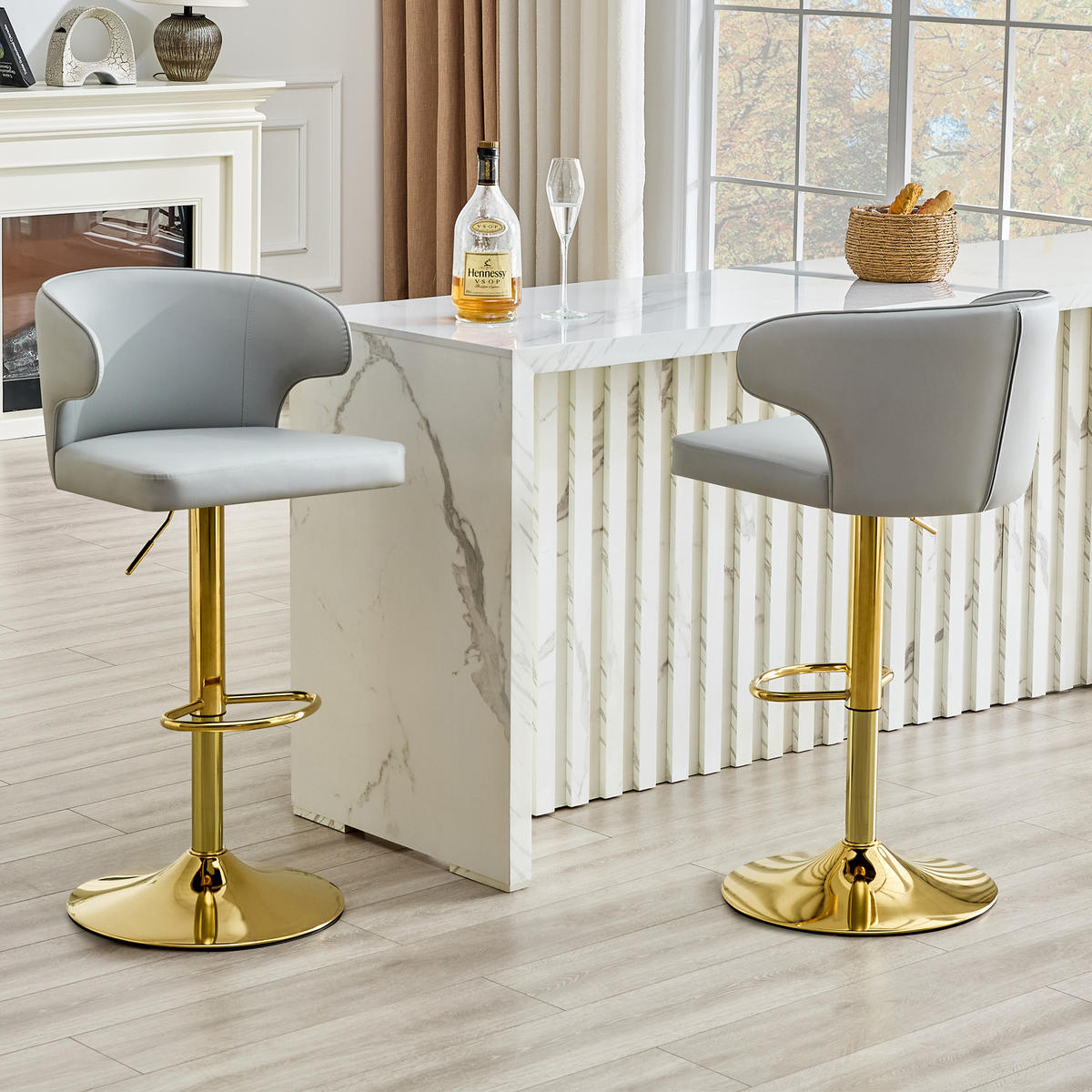 BARHOCKER DE-36724 2er-Set höhenverstellbar mit 360°-Drehung Hellgrau - Hellgrau, Metall (45/110/49.7cm) - ComfortXL