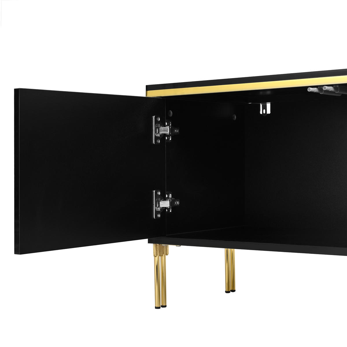 TV-LOWBOARD 170 x 38 x 50 cm, 4 Türen, Hochglanz, Metallfüße, Schwarz - Schwarz, Holzwerkstoff (170/50/38cm)