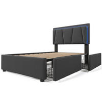 POLSTERBETT aus Holz und Leinen 90x200 cm Grau mit LED-Beleuchtung, 2 Schubladen und Matratze - Grau, Holz (90/200cm) - IVMEU