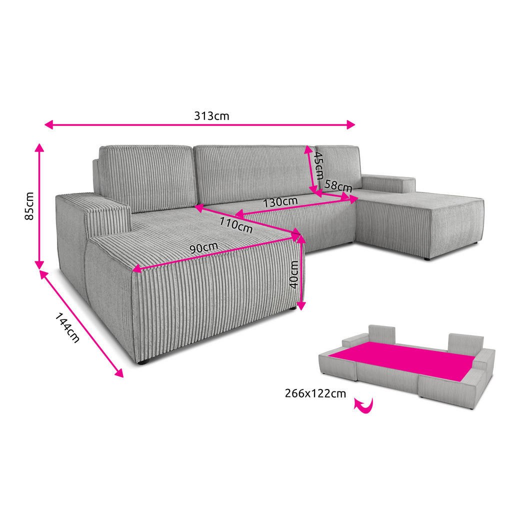 Thumbnail - Sofnet Wohnlandschaft, Rosa, Textil, 7-Sitzer, U-Form,Rechteckig, 313x85x144 cm, Wohnzimmer, Sofas & Couches, Wohnlandsc...
