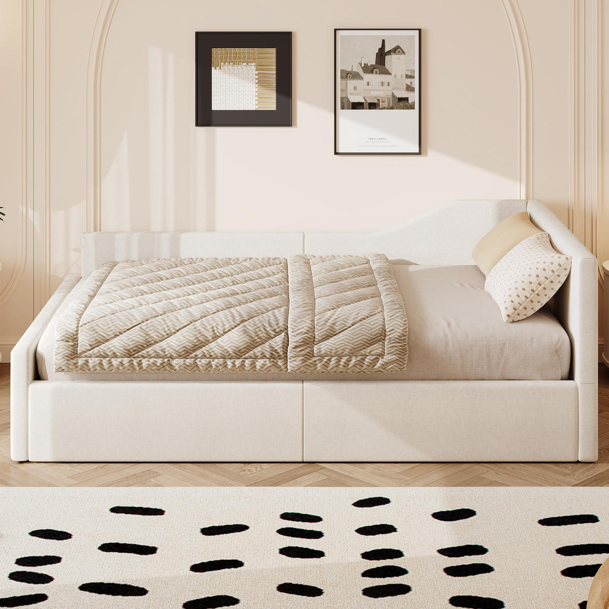 ČALÚNENÁ posteľ 140/200 cm béžová z MDF a preglejky s úložným priestorom - béžová, kompozitné drevo (140/200cm) - OKWISH