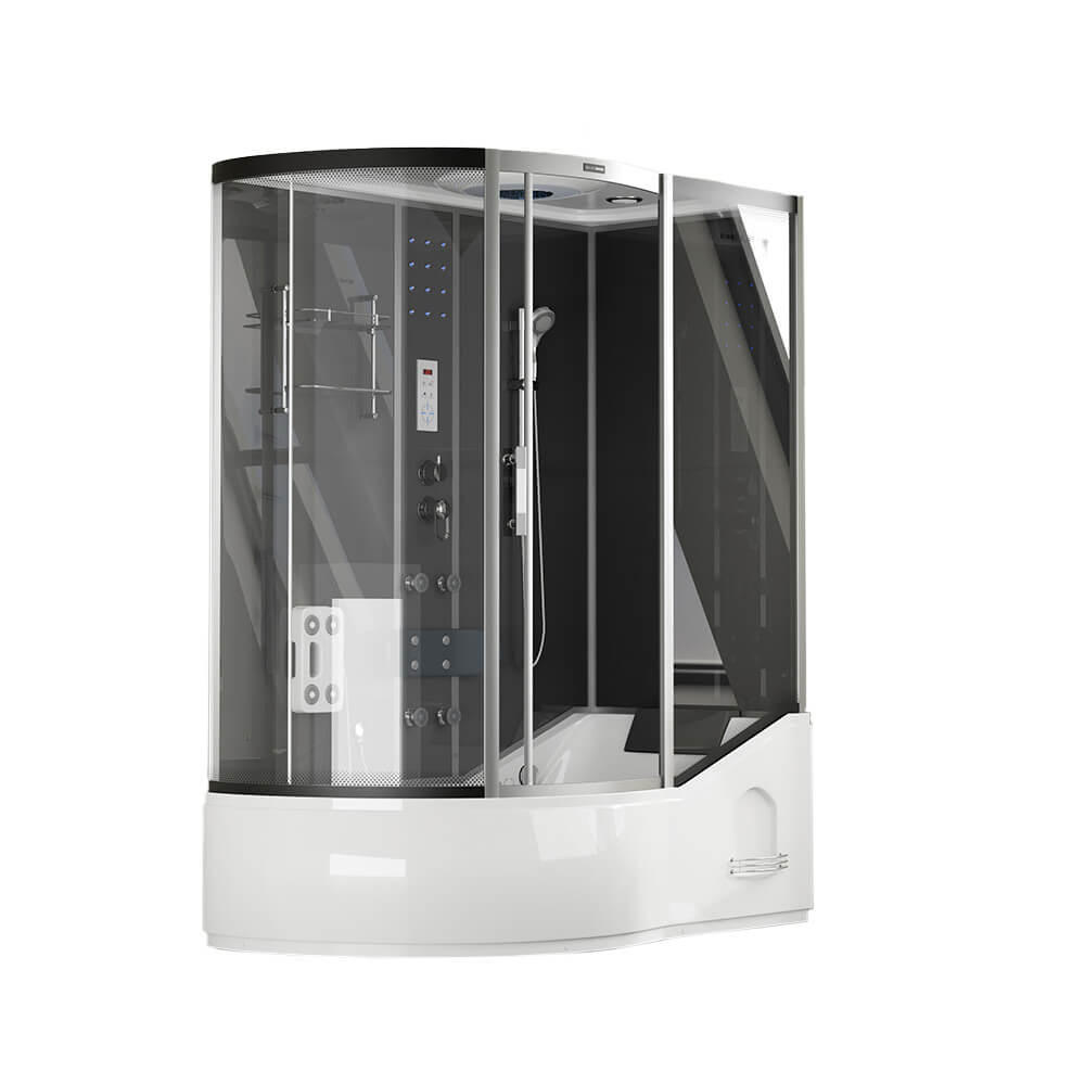 DUSCHKABINE ALLIN 2IN1 - Seitenauslage: Links, Farbe: Schwarz - Schwarz, Glas (90cm) - Home Deluxe