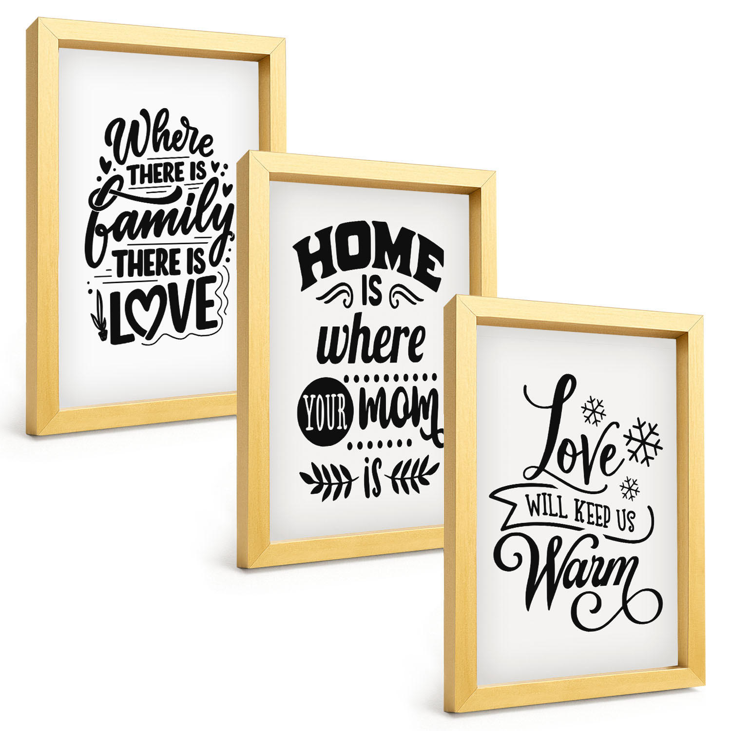 BILDER SET 3er Set - 20x30 cm Goldrahmen - Familie, Liebe, Zuhause, Wärme - Goldfarben, Kunststoff (20/30cm) - TULUP