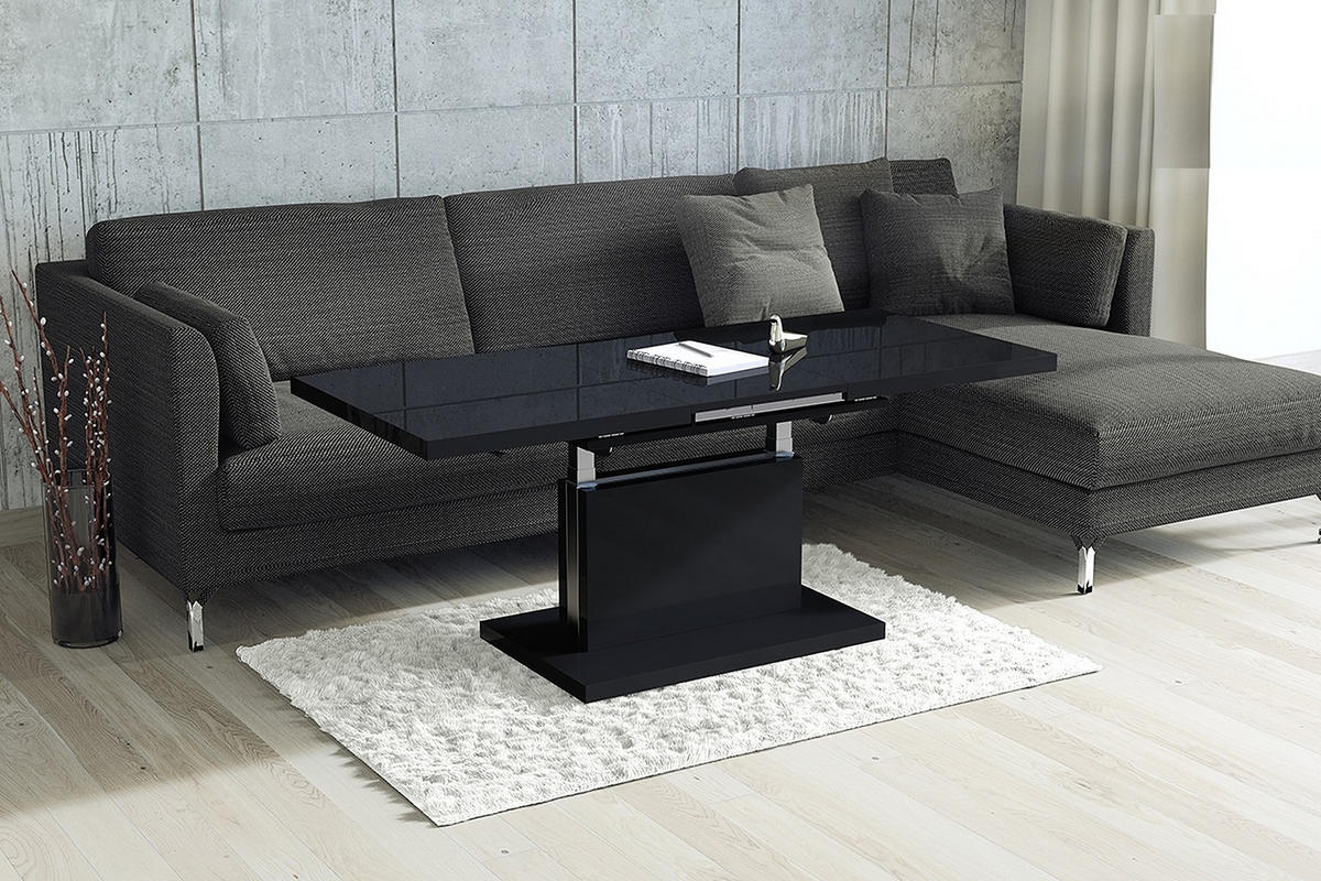COUCHTISCH rechteckig Schwarz Hochglanz Weiß matt ausziehbar höhenverstellbar - Schwarz Hochglanz, Holzwerkstoff (80/120/56cm) - designimpex