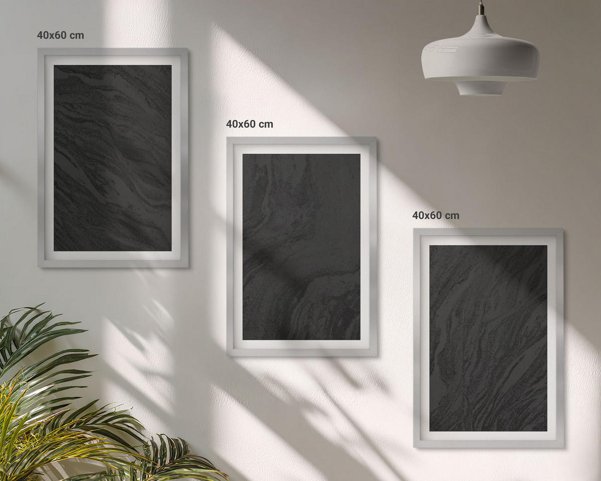 BILDER SET 3er Set - 40x60 cm Silberner Rahmen - Dunkler Marmor, elegante Texturen - Silberfarben, Kunststoff (40/60cm) - TULUP