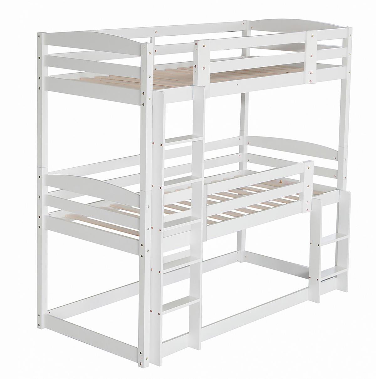 POSCHODOVÁ posteľ 90/200 cm biela trojitá rozložiteľná z borovicového dreva - biela, drevo (90/200cm) - OKWISH