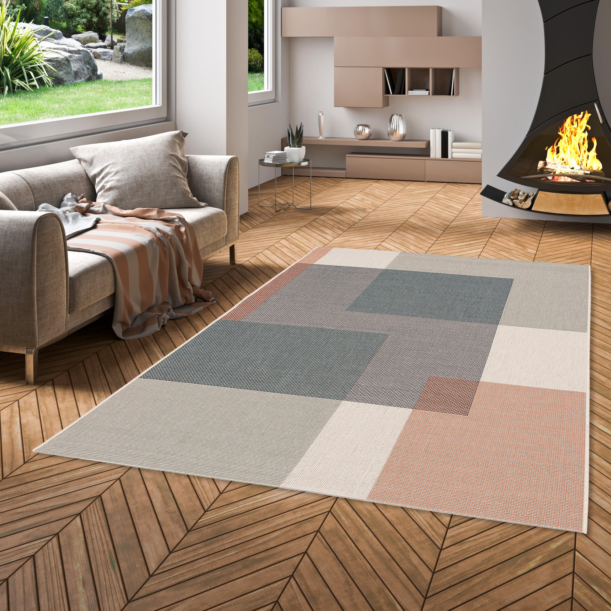 IN & OUTDOOR TEPPICH FLACHGEWEBE MUNDO MODERN - Blau, Textil (135/190cm) - Pergamon
