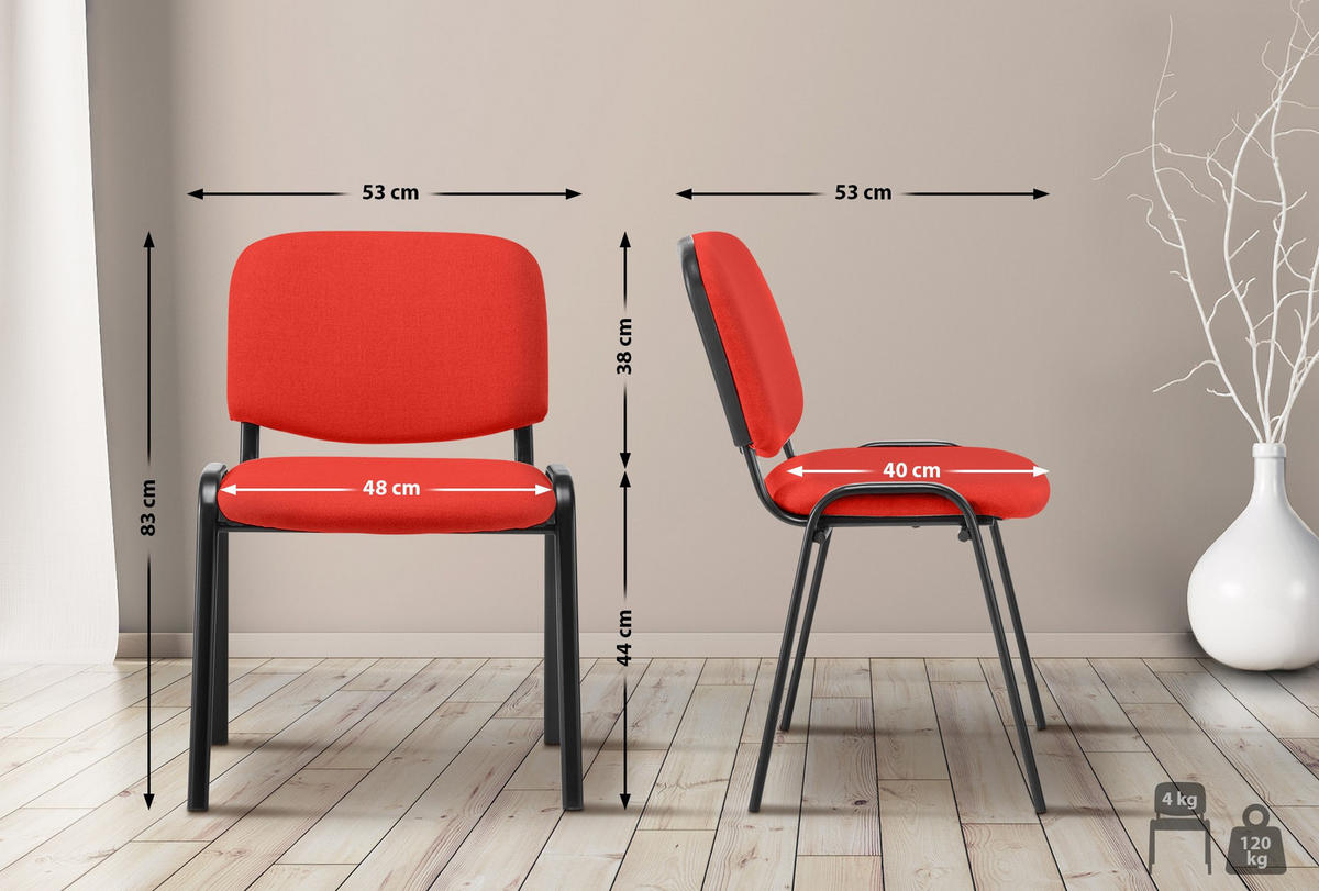 BESUCHERSTUHL Stoff rot - Rot, Textil/Metall (53/83/53cm) - CLP