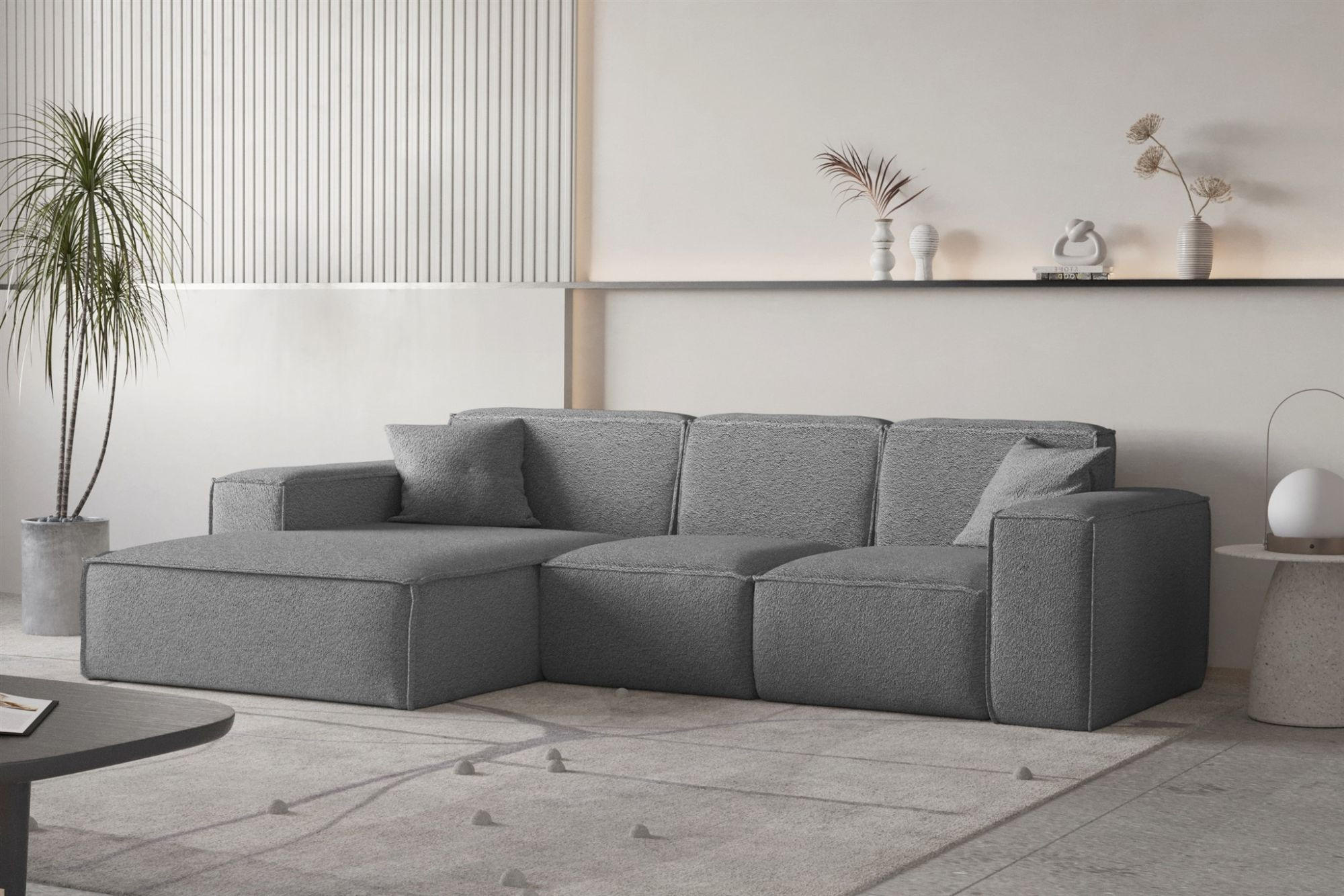 ECKSOFA Ottom Celes Premium Ascot Bukla - Graphitfarben, Holzwerkstoff/Textil (266/165cm) - Fun Möbel