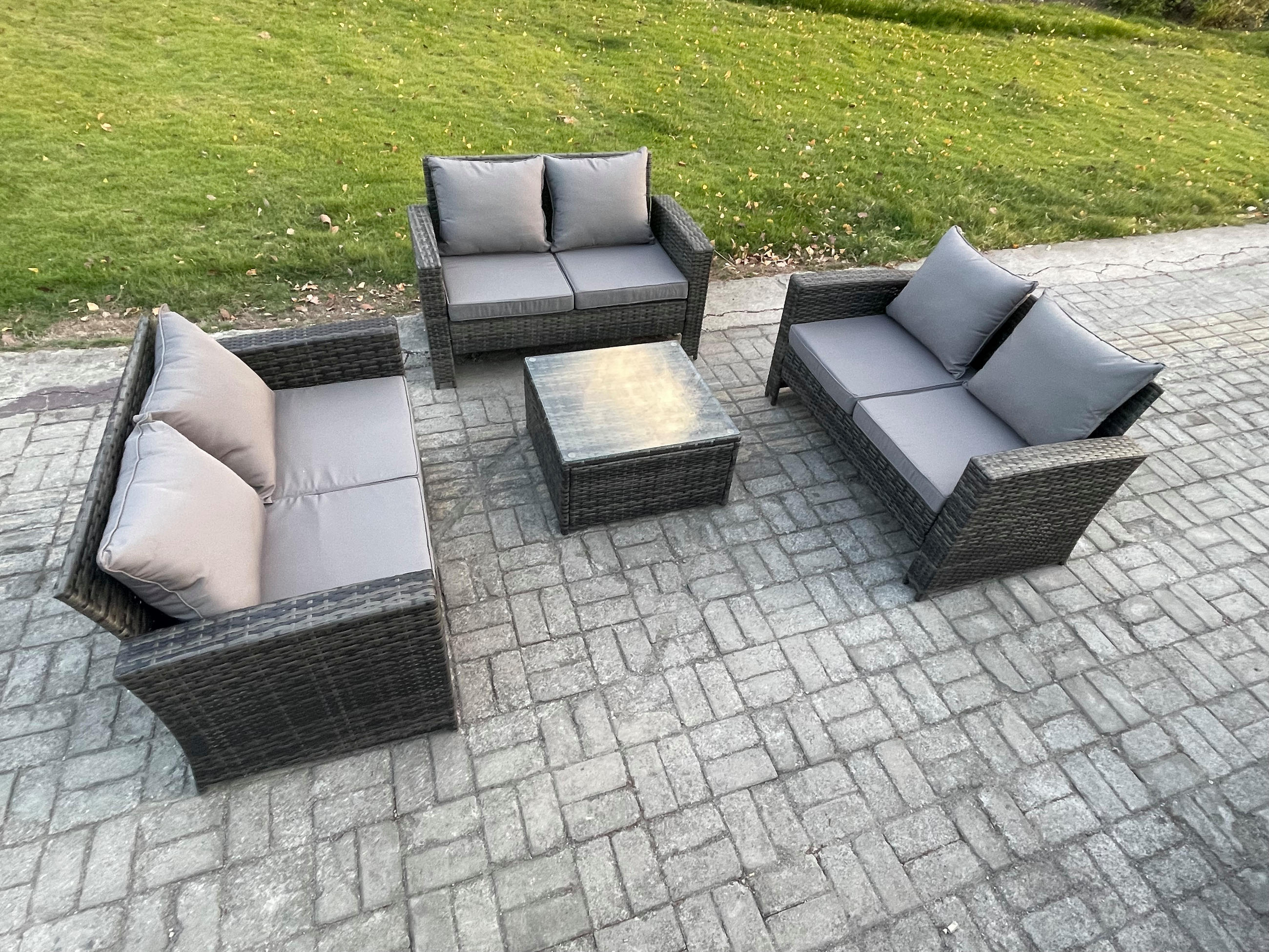 GARTENSOFA Hohe Rückenlehne Polyrattan Dunkelgrau 6-Sitzer - Dunkelgrau, Metall - Fimous
