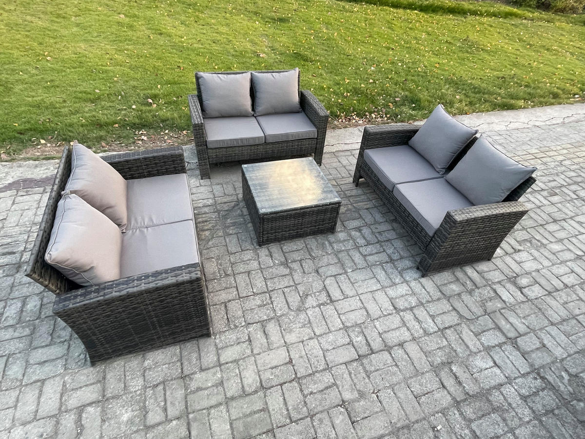 GARTENSOFA Hohe Rückenlehne Polyrattan Dunkelgrau 6-Sitzer - Dunkelgrau, Metall - Fimous