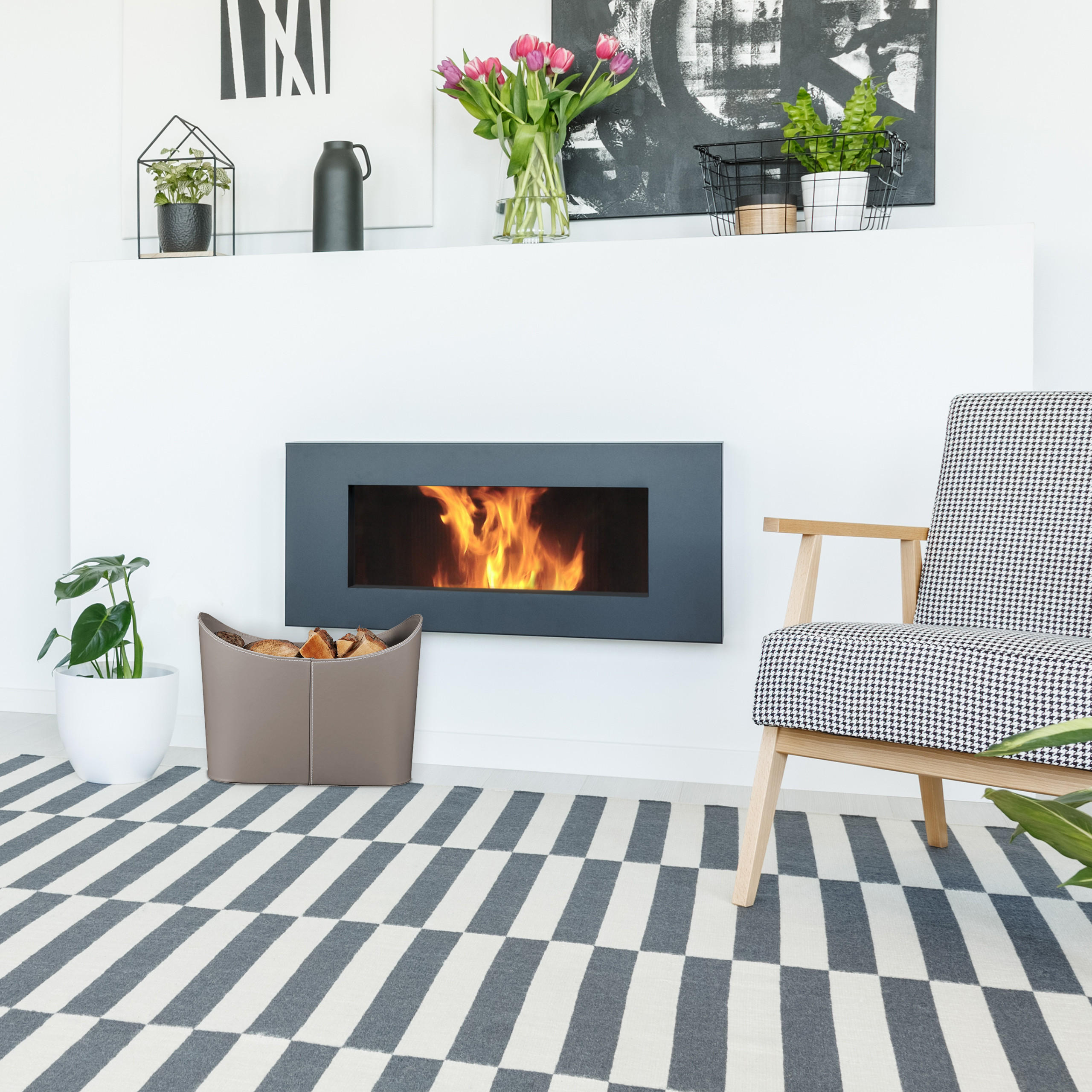 HOLZKORB - Anthrazit, Wellpappe/Kunststoff (53.5/36/41cm) - Relaxdays