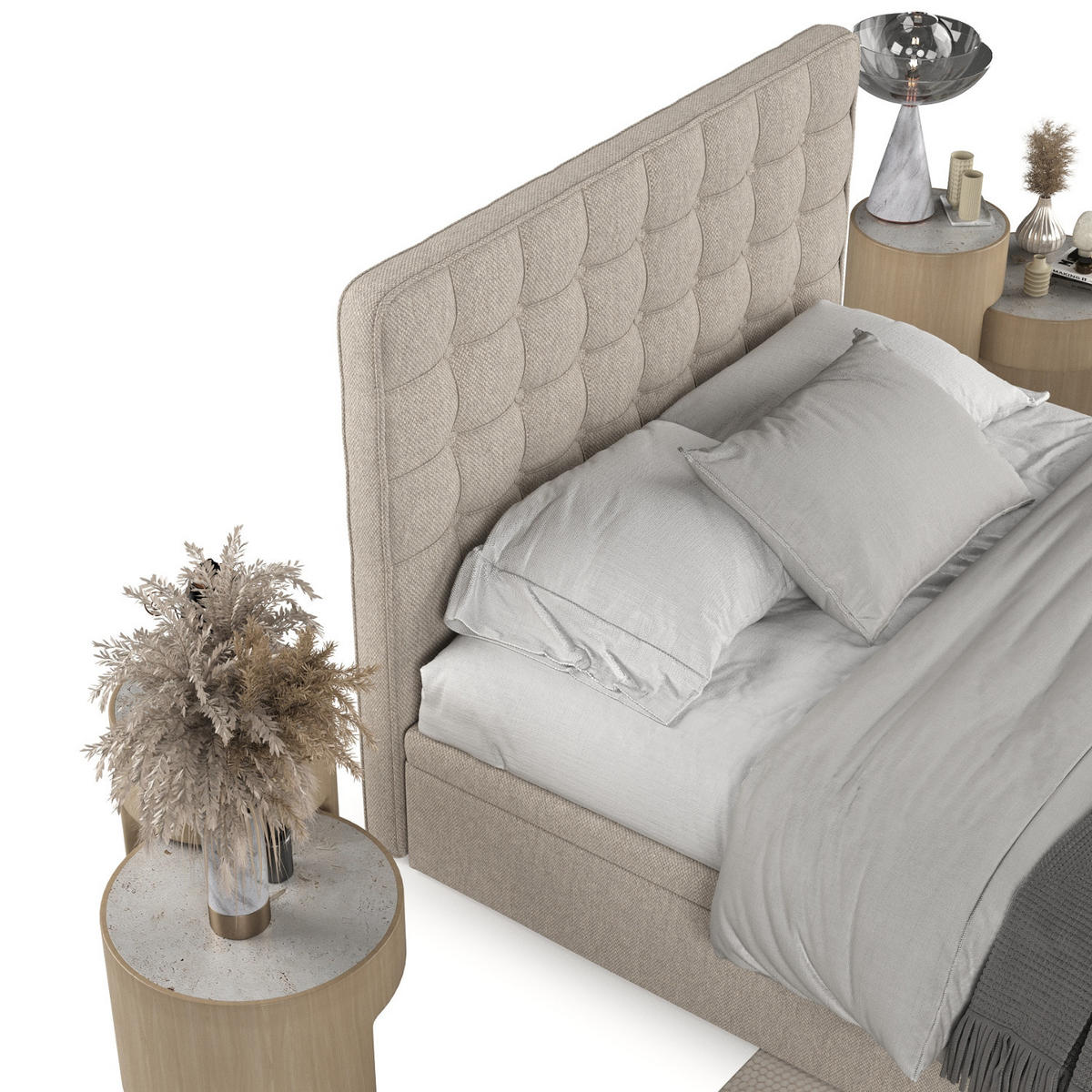 POLSTERBETT Celestia mit Stauraum 180/200 cm Hellbeige im Megan Stoff - Sandfarben/Schwarz, Holz/Holzwerkstoff (180/200cm) - AltaBeds