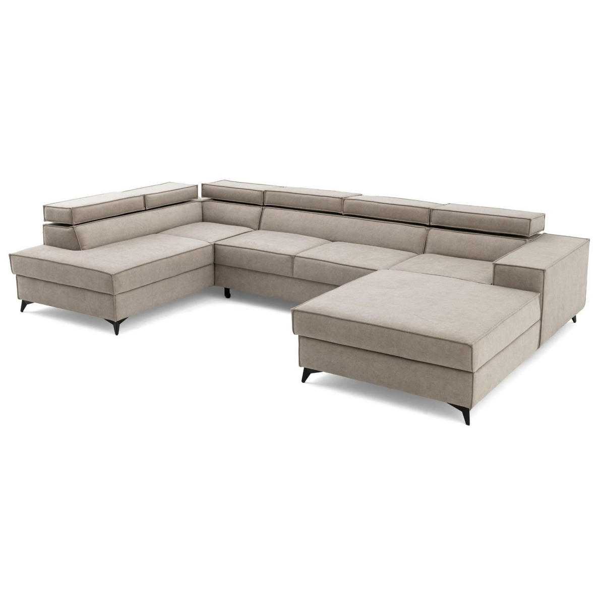 ECKSOFA PURE U Links mit Schlaffunktion 127x270 Velours Creme - Creme/Schwarz, Holz/Textil (340/204cm) - Muffo