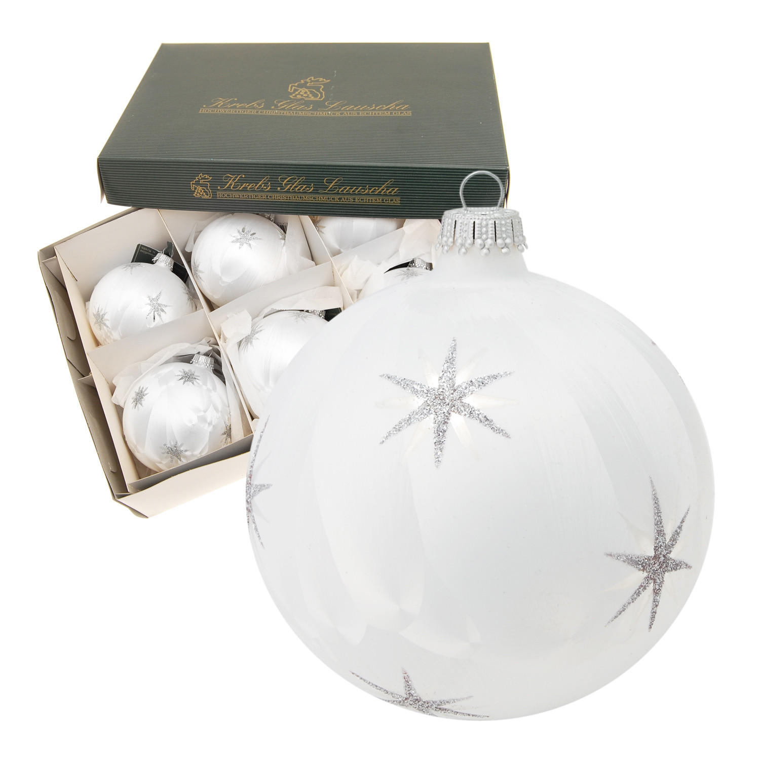 CHRISTBAUMKUGELN Sternennacht Weiß 8cm (Glas / 6 Stk.) - Weiß, Glas (8/8.5/8cm)