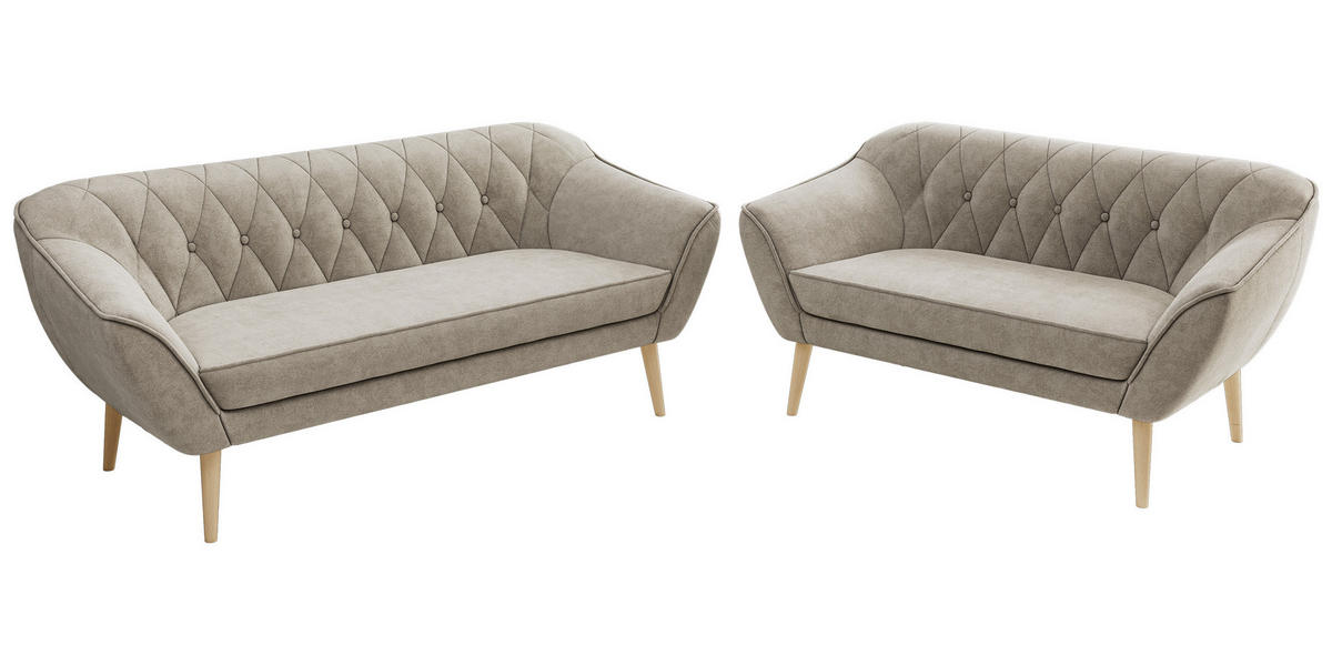 SEDACIA ZOSTAVA 3+2 PIRS - Sivobéžová Štruktúrovaná látka - Drevené nohy - farba buka/sivobéžová, kompozitné drevo/textil (180/75/74cm) - MKS